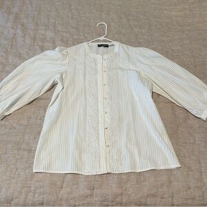 Karl Lagerfeld Ivory Stripe Lace Blouse